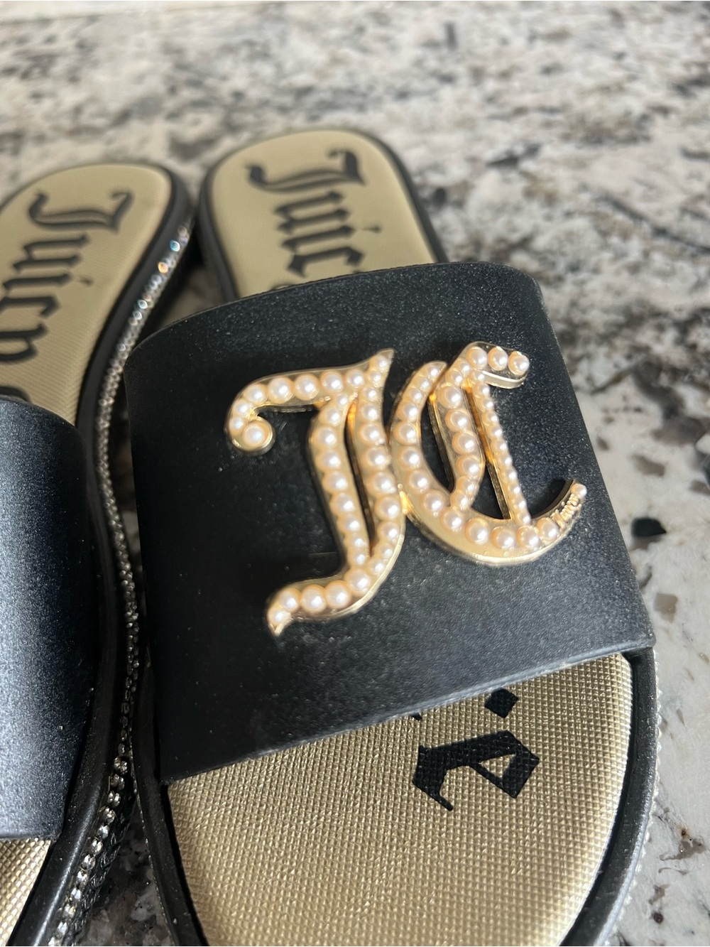 Juicy Couture Black Slides with Pearl-Embellished JC Logo - Picture 5 of 5